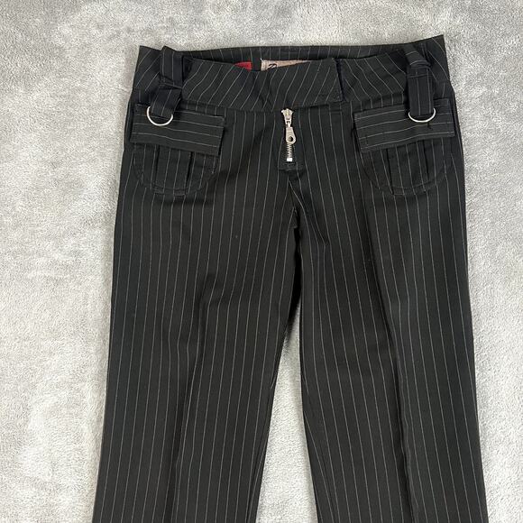 VTG Y2K Paris Blues Pants Womens 3 Low Rise Pinstripe Bootcut Dark Academia Alt - Picture 2 of 11